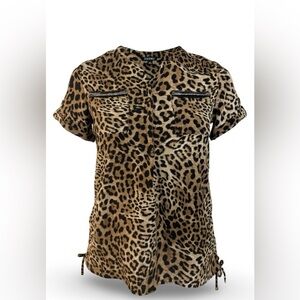 Roz & Ali Leopard Print Short Sleeve Blouse XL | Brown & Black